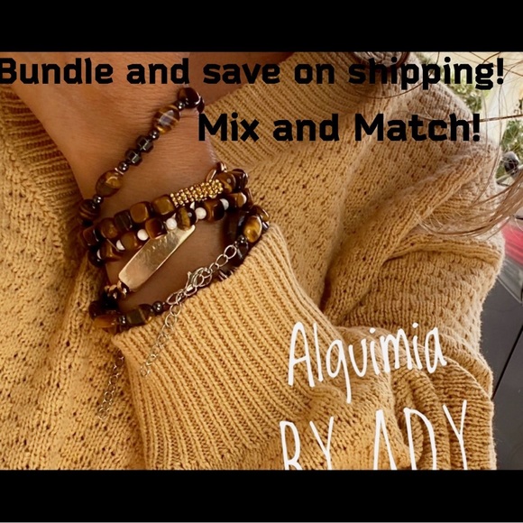 Citrine raw nuggets and green ovean jasper beaded gold bohemisn bracelet - Picture 11 of 13